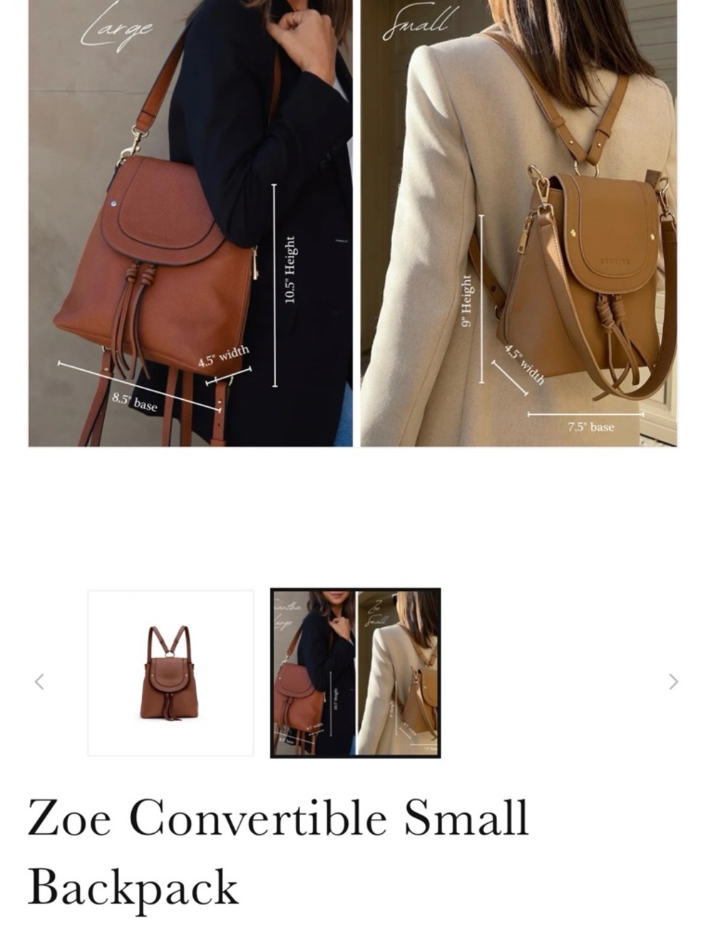 Sophiya brand NWT! Zoe Convertible Small Backpack - Brown
